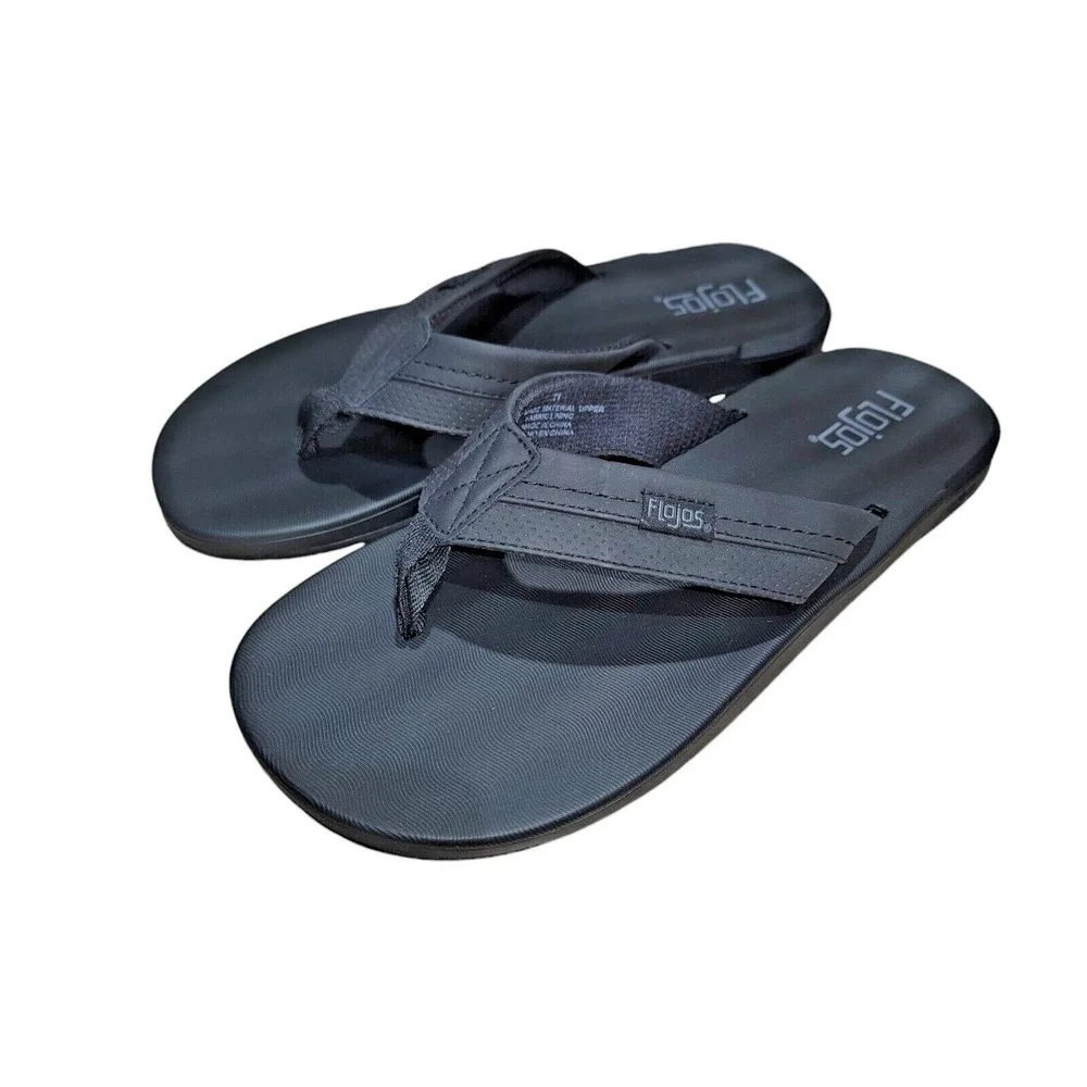 Flojos‎ Levee Men's Flat Sandal Flip Flops Black Fabric Thongs Size 11